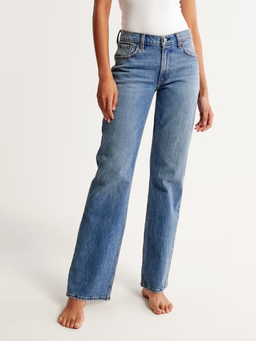 Abercrombie & Fitch Curve Love Baggy Low Rise Jeans Medium Wash Blue Denim-34/18